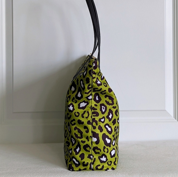 Furla Calipso Tote XL Nylon Leather Top Zip Toni Avocado Green Animal Print NWOT - Picture 8 of 16